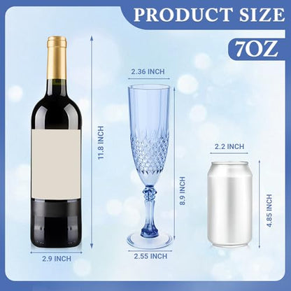 12 Pack Plastic Champagne Flutes, Blue Reusable Champagne Glass | Unbreakable Hard Plastic Mimosa Cups Bulk with Stem, Fancy Stemware for Wedding, Party & NYE Celebration - color: Blue