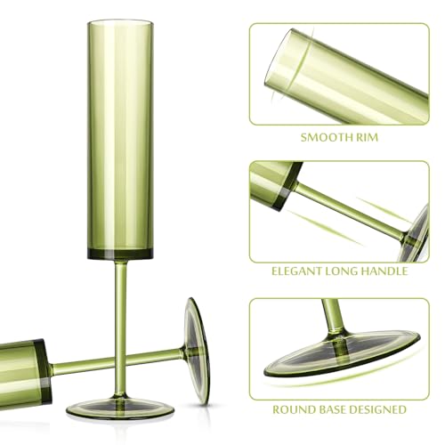 12 PCS Green Champagne Flutes Plastic 5.4OZ Clear Acrylic Champagne Glasses Long Stem Champagne Flutes Sparkling Wine Glasses Sage Green Champagne Glasses FOR Wedding Cocktail Cups Cava Prosecco - color: Sage, size: 12 Pack