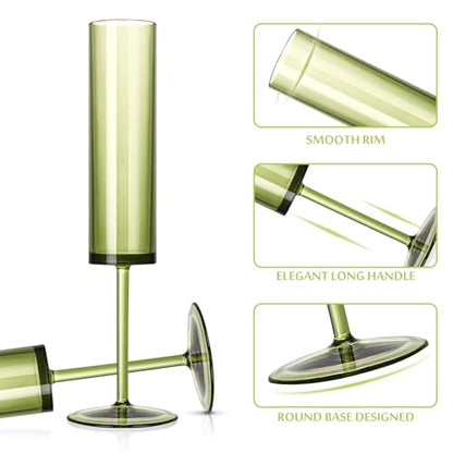 12 PCS Green Champagne Flutes Plastic 5.4OZ Clear Acrylic Champagne Glasses Long Stem Champagne Flutes Sparkling Wine Glasses Sage Green Champagne Glasses FOR Wedding Cocktail Cups Cava Prosecco - color: Sage, size: 12 Pack