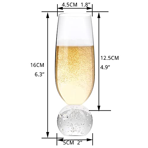 Hanjue Lead-free Crystal Champagne Glasses Set of 4, 7 Oz Clear Champagne Flutes, Ideal for Gifts, Parties,Wedding,Christmas - Long-lasting and Reusable Bar Glassware (bubble ball) - color: Bubble Ball
