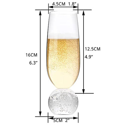 Hanjue Lead-free Crystal Champagne Glasses Set of 4, 7 Oz Clear Champagne Flutes, Ideal for Gifts, Parties,Wedding,Christmas - Long-lasting and Reusable Bar Glassware (bubble ball) - color: Bubble Ball