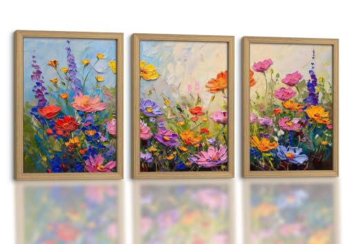 Framed 3D Textured Floral Canvas Wall Art Poster Prints 16X24In3P Be Hung | 3D Textured Floral Relief Wall Art Set Of 3, Ready To Hang Botanical Decor For Living Room Bedroom Hallway Foyer - color: flowers-3-1, size: 16x24in