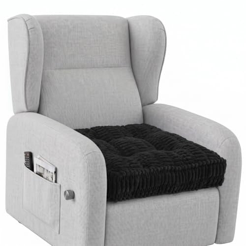 idee-home Recliner Cushions for Elderly, 20x20x5 Inch Recliner Seat Cushion | Corduroy Large Square Seat Cushion Tufted for Recliner Chair, Floor Pillow, Boosting Support Reduce Hip & Lumbar Pain, Black - color: Black