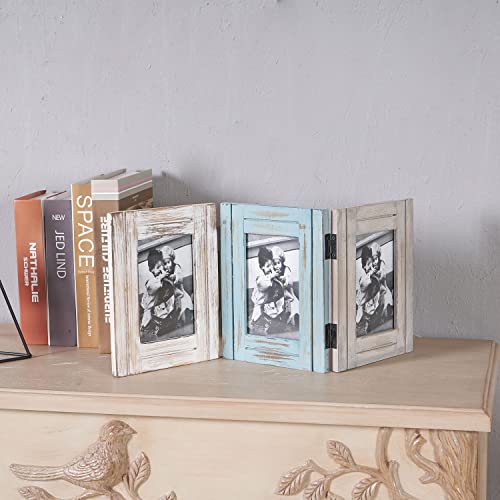 RiteSune Rustic Picture Frame 3 Folding 5X7 Triple Hinged | Photo Frame Collage for Home Office Desk, Present for Christmas, New Year - color: Trifold 5X7