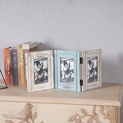 RiteSune Rustic Picture Frame 3 Folding 5X7 Triple Hinged | Photo Frame Collage for Home Office Desk, Present for Christmas, New Year - color: Trifold 5X7