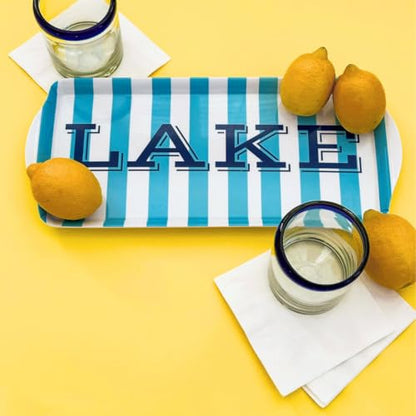 Lake Melamine Serving Tray with Handles Blue Stripe Rectangular BBQ Platter | By Sprinkles & Confetti Shatter-Resistant BPA-Free Dishwasher Safe Charcuterie Days Entertaining Food Display Kitchen - color: Blue Stripe