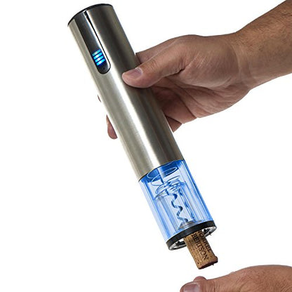 Wine Enthusiast 2-in-1 Electric Blue Automatic Wine Bottle Opener and Preserver Set – Fully Electric Corkscrew with Charging Station – Seal Bottle with Vacuum Stopper (7 Piece Set) - color: Silver