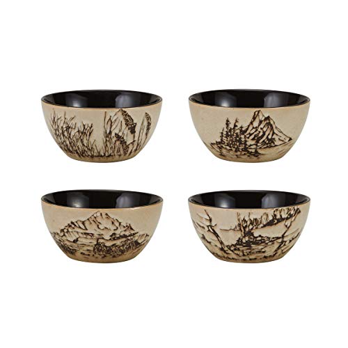 Mossy Oak 16-Piece Stoneware Dinnerware Set, Service for 4 with Dinner Plates, Salad Plates, Bowls and Mugs, Lodge-Style Wildlife Animal Sketch Design, Dishwasher and Microwave Safe