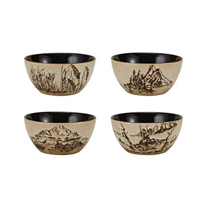 Mossy Oak 16-Piece Stoneware Dinnerware Set, Service for 4 with Dinner Plates, Salad Plates, Bowls and Mugs, Lodge-Style Wildlife Animal Sketch Design, Dishwasher and Microwave Safe