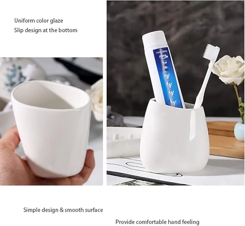White Ceramic Bathroom Accessory Set, Bathroom Vanity Countertop Set, Bathroom Soap Dispenser and Toothbrush Holder Set Complete, 2 Tumbler Cup, Soap Dish, 5 Pieces - color: A-white* 5 Pieces