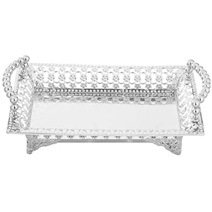 LIFKOME Cake Display Plate Silver Footed Fruit Basket Tray Metal Dessert Display Platter Decorative Snacks Plate Cake Serving Dish Appetizers Platter Tray for Home Party Kitchen