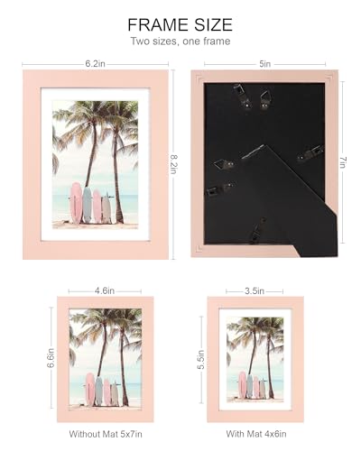 Hongkee 5x7 Picture Frame (4 Pack, Pink) Made of Real Glass and Wooden Frame - Display Pictures 4x6 with Mat or 5x7 Without Mat, 5 by 7 Photo Frames TableTop Display and Wall Mounting - color: Pink, size: 5x7 in