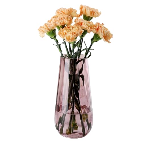 Modern Large Glass Vase H-9.8" Pink Vases for Flowers, Centerpieces and Decorative Accents - Tall Plant Vase for Office Home Table Decor - color: Pink