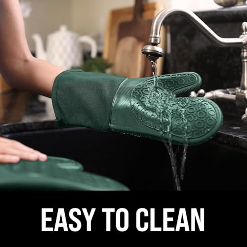 BPA-Free Silicone Oven Mitts Ultra Heat Resistant up to 500°F - Oven Mitts with Thick Cotton Liner - Long Slip Resistant Pot Holders, Flexible Oven Gloves - Green 13.7" - color: Green, size: 2-Piece 13.7" Oven Mitts
