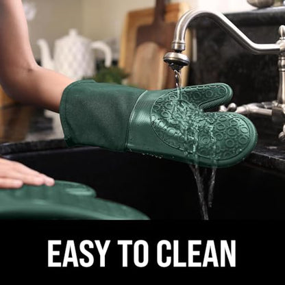 BPA-Free Silicone Oven Mitts Ultra Heat Resistant up to 500°F - Oven Mitts with Thick Cotton Liner - Long Slip Resistant Pot Holders, Flexible Oven Gloves - Green 13.7" - color: Green, size: 2-Piece 13.7" Oven Mitts
