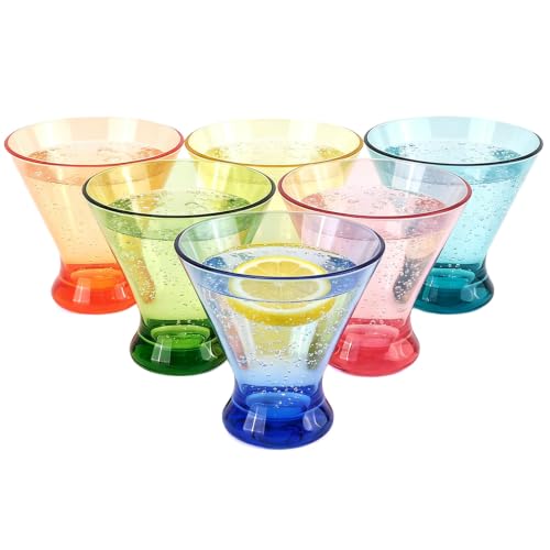Set of 6 Martini glass 9 oz Stemless Glasses,Heavy Base Stable Cocktail/Drink/Juice/Red Wine Glasses,Fits Ice Cream/Milkshakes,Dishwasher Safe,Ideal Gift for Home Party (Multi color) - color: Multicolor