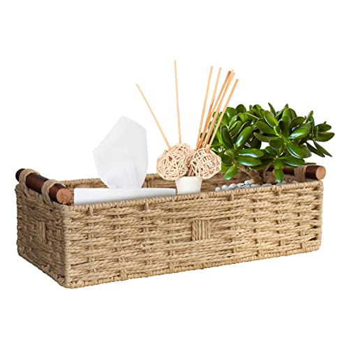 STOBSK Round Paper Rope Storage Basket with Handle, Beige, 14.5in x 6.6in x 3.74in | with Handle for Bedroom Home Decor and Shelves Apartment Countertop Use,Beige - color: Beige