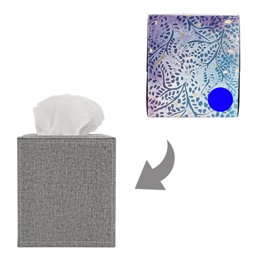 Sumnacon Square Linen Tissue Box Cover - Stylish Cube Tissue Box Holder with Magnetic Bottom, Decorative Tissue Box for Vanity Toilet Dresser Night Stand Table Countertop Home Office Car, Grey | Stylish Cube Tissue Box Covers Decorative Tissue Box for Van