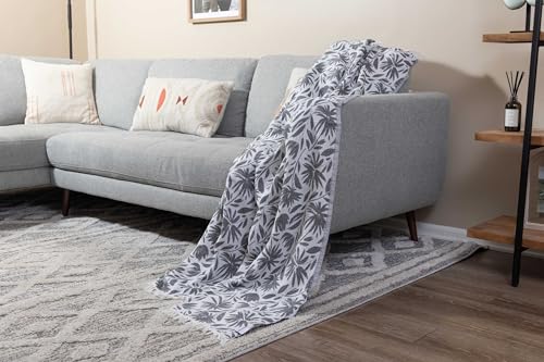 Flower Organic Cotton Turkish Throw Blanket, Muslin - Black | Thin, Soft, Lightweight, Breathable Gauze Weave, White Reversible Floral Print, for Sofa, Chair, Couch, 65" x 65" - color: Black Whimsy