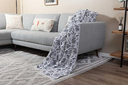Flower Organic Cotton Turkish Throw Blanket, Muslin - Black | Thin, Soft, Lightweight, Breathable Gauze Weave, White Reversible Floral Print, for Sofa, Chair, Couch, 65" x 65" - color: Black Whimsy