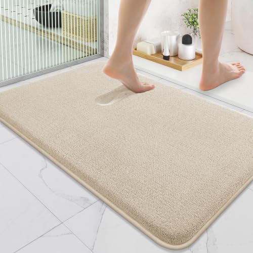 Smiry Memory Foam Bath Mat 36x24, Extra Soft Absorbent Bathroom Rugs | Beige Quick Dry, Machine Washable Bath Mats for Bathroom, Shower, Tub and Home Decor Accessories - color: Beige, size: 36'' X 24''