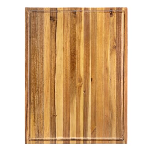 happimess Eldridge Extra Large 24" x 18" Acacia Cutting Board, Natural | Handcrafted, 1 Inch Thick, Reversible Design, Juice Grooves, Authentic Wood Grain, Rectangular, Farmhouse Style - color: Natural, size: 24"L x 18"W