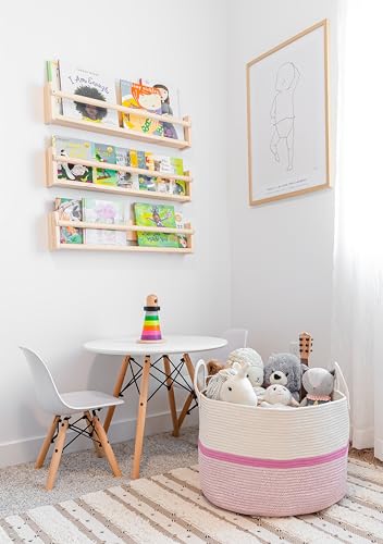 OrganiHaus Round Toy Basket & Blanket Basket, Cotton Rope 20x13" | Striped Pink - Round Cotton Rope Basket, 20x13" - color: Striped Pink, size: Wide