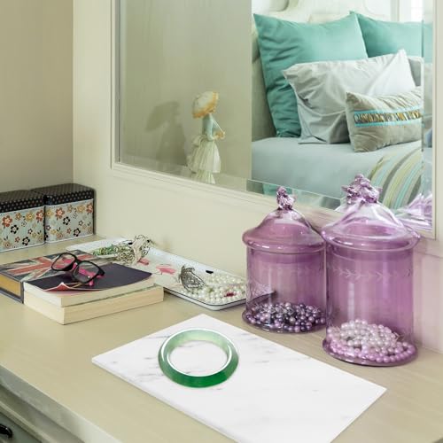 Natural Gray and White Marble Vanity Tray 30x15cm, Rectangular Bathroom Countertop Organizer for Cosmetics and Soap, Decorative Desktop Holder for Entryway and Dresser