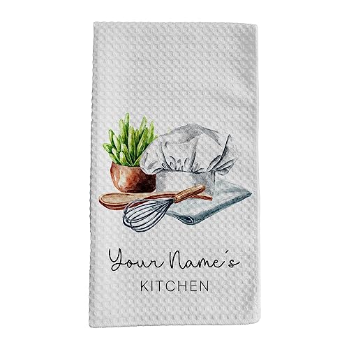 Personalized Kitchen Towel | Custom Tea Towel | Watercolor Utensil Dish Towel | Kitchen Decor | Hand Towel Gift Set | Waffle Weave Dishcloth (Just 1 Towel, Design 4) - size: Just 1 Towel, style: Design 4