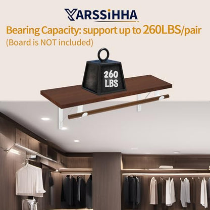 Yarssihha 6 Pack Closet Rod Bracket, 12 x 10.4 Inch Wall Mounted Closet Shelf Bracket, White Closet Rod Support Bracket with Screws - style: White-6 pack