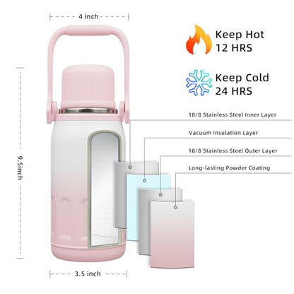 BJPKPK Stainless Steel Insulated Bottle with Handle & Strap, 27oz | Leak-proof vacuum insulation keeps drinks cold/hot for hours. BPA-free, dishwasher safe. Includes handle & strap. Pink Pearl. - color: Pink Pearl, size: 27 Ounces