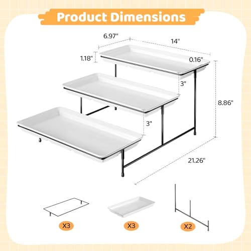 3-Tier Serving Tray Set, Metal Display Stand with 3 Serving Platters for Dessert, Appetizer, 14" Tiered Tray for Parties, Buffets, Black