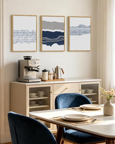 PHOPAGO Navy Blue Abstract Shapes Framed Wall Art Mid Century Minimalist Boho Wall Decor Modern Neutral Rustic Farmhouse Living Laundry Decor - 12x16in Natural Framed - color: Cyan Mid Century, size: 16L" x 12W" x 3 Pcs Natural