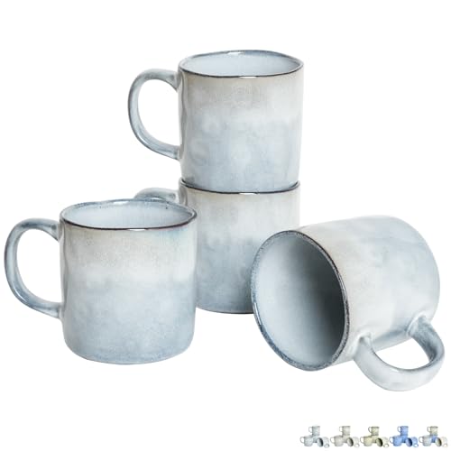 Bosmarlin Ceramic Coffee Mug Set of 4, 14 Oz, Coffee Cups with Big Handle, Microwave Safe, Unique Reactive Glaze (Light Blue, 14 Oz) - color: Light Blue