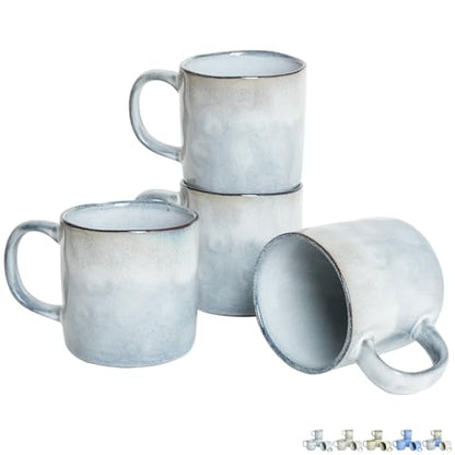 Bosmarlin Ceramic Coffee Mug Set of 4, 14 Oz, Coffee Cups with Big Handle, Microwave Safe, Unique Reactive Glaze (Light Blue, 14 Oz) - color: Light Blue