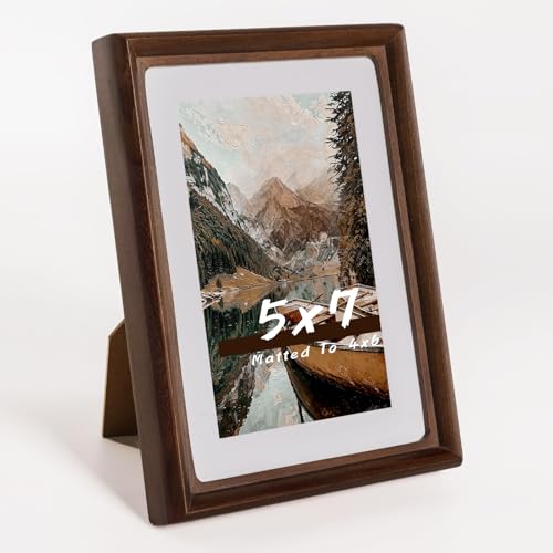 Handmade Solid Walnut Wood 5x7 Picture Frame with Real Glass, Photo Frame with Mat Fits 4x6 Photo, Tabletop & Wall Mount Display for Home Decor & Festival Gift - color: Walnut, size: 5×7