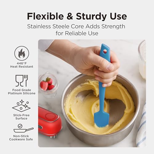 Kitchen Mama WaltzGrip Platinum Silicone Jar & Can Spatula Set, Blue | Heat-Resistant, Dishwasher Safe, Ergonomic Grip, Perfect for Mixing and Scraping, Nonstick Cookware - color: Blue