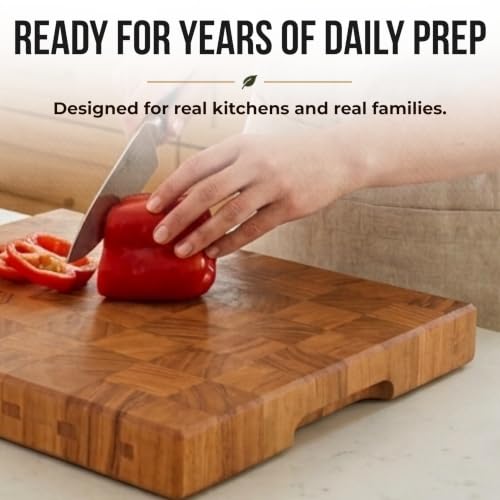 SHUMARU Mahogany End Grain Cutting Board 12.6×12.6×2 in with Holder – Handmade Checkered Butcher Block, Knife-Friendly, Non-Slip Feet, Ergonomic Handles - color: Mahogany | End Grain, size: 12.6"L x 12.6"W x 2"T