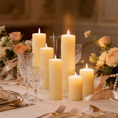 6 Pack Ivory Pillar Candles Bulk Set, 2x3 2x6 2x8 Inch - 2 Each Size, Dripless Smokeless Clean Burning for Wedding Centerpieces, Home Decor, Church, Romantic Ambiance！ - color: 6 Flat-top, size: 2 x 3/6/8 Inch