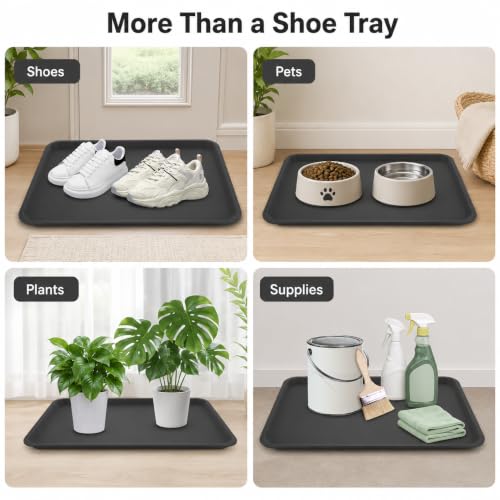 4 Pack 16 x 12 Inch Boot Trays for Entryway, Waterproof Shoe Mat Tray with Raised Edge, Outdoor Multi-Purpose Shoe Tray for Boots Shoes Garden Pets-Dark Gray