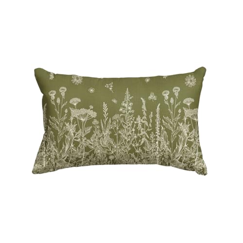 AVOIN colorlife Wildflowers Spring Moss Green Throw Pillow Cover 12x20 Inch | Floral Cushion Case Decoration for Home Sofa Couch - color: Green