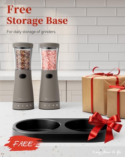 Electric Salt and Pepper Grinder Set with Storage Base, Stainless Steel Rechargeable Salt and Pepper Grinder Set with 4.5 oz Large Capacity, 1.8" Wide Mouth, Adjustable Coarseness, Ideal for Kitchen - color: Light Gray