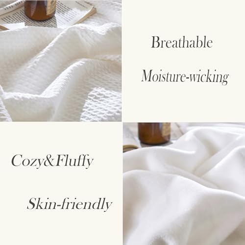 CHUFFED Cotton Waffle Blanket Queen Size-Plush Milk Velvet & Reversible Waffle Weave,Anti-Static 500Gsm Design，Thick Cozy Soft Winter Blanket for Bed, Couch, Sofa - White, 90x90 Inches - color: White, size: Queen