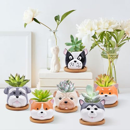 6 Pack Cute Dog Succulent Pots with Drainage – Ceramic Puppy Planters for Small Plants & Cactus, Animal Shaped Mini Flower Pots, Desk & Home Décor, Gift for Dog Lovers, Office, Balcony, Garden - style: Dog