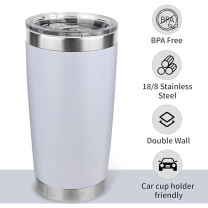 20oz Stainless Steel Tumbler Bulk with Lid, Travel Mug - Double Wall Vacuum Powder Coated Cup - White, 12 Pack - color: White, size: 12 Pack