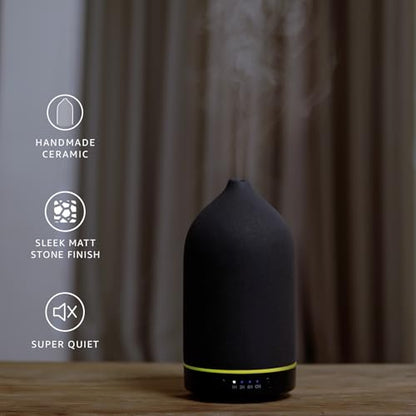 200ML Ceramic Essential Oil Diffuser for Home, Stone Diffuser | Ultrasonic Aromatherapy Diffuser & Air Humidifier for Bedroom, Office, Yoga, 7 LED Lights, Auto Shut-Off, 3 Timers, Black - color: Black