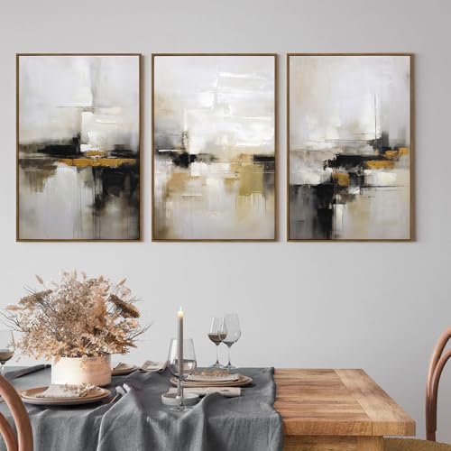 Zessonic Neutral Abstract Landscape 3D Textured Modern Wall Art,16"x24"x3 | Black and Brown Grunge Mid Century Wabi Sabi Art Print Canvas Set for Home Office Living Room Bedroom Hallway, Ready to Hang - color: Neutral Abstract, size: 16" x 24"x3 Panels