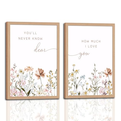 2Pcs Framed Wildflower Nursery Wall Art Flower Botanical Canvas Poster Painting Picture Boho Girl Nurseries Print Artwork for Nursery Baby Room Living Room Bedroom Home 16X24in - color: Floral Love Wildflower, size: 16x24 Inches