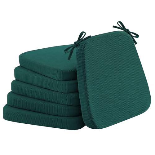 Dining Chair Cushions, Hunter Green, 17"x16", Set of 6 |2'' Thick Cooling Gel High-Density Foam, Ties and Non-Slip Bottom, Removable Washable Cover, For Dining and Kitchen - color: Hunter Green, size: 6 Count (Pack of 1)