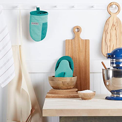 KitchenAid Beacon Two-Tone Non-Slip Mini Oven Mitt Set, Aqua Sky, 5.5"x8", 2 Piece - color: Aqua Sky